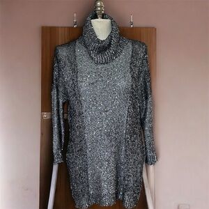 Belldini Shimmering Silver Turtleneck Sweater